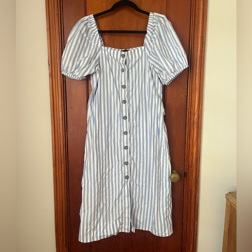 J. Crew Blue and White Striped Midi Dress